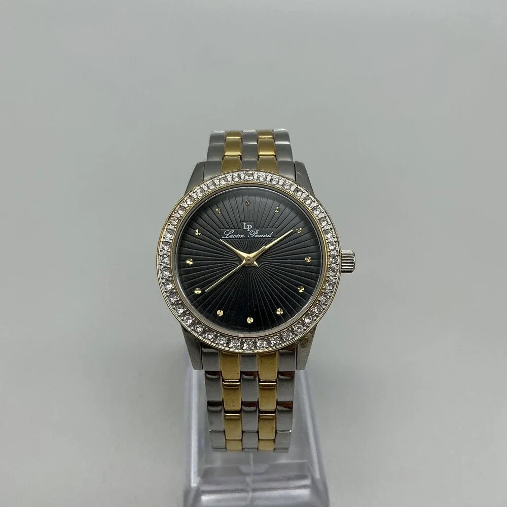Lucien Piccard Monte Velan Women Watch 31mm Black Dial Two Tone New Battery 6.5
